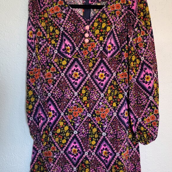 Vintage 60's Floral Dress, Long Sleeve, Cotton - Picture 11 of 14